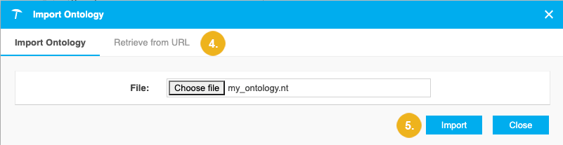 PoolParty's ​Import Ontology​​ dialog showing how to import an ontology